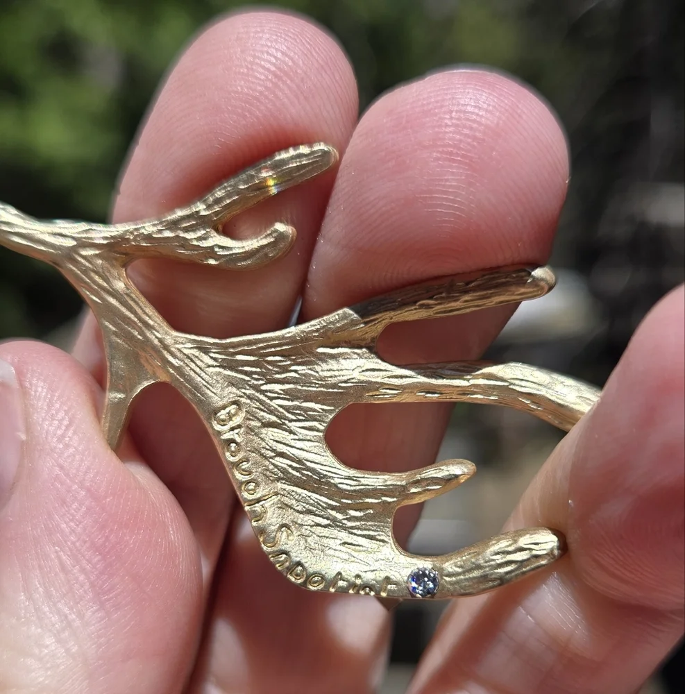 Gold Handmade Moose Antler Hair Pin With Gemstone By Brovoh Sndorinr